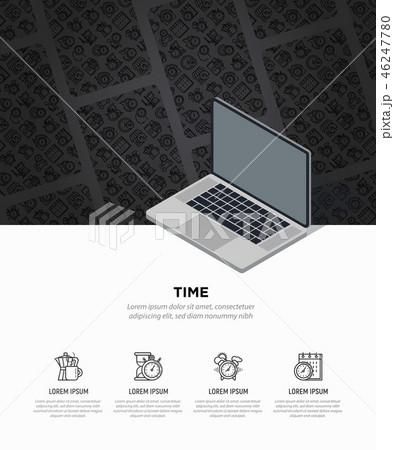 Time concept with opened laptop and thin line icon 46247780