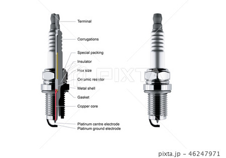 Spare parts spark plugs on white background for car and motorcycle Spare parts spark plugs on white background for car and motorcycle 46247971