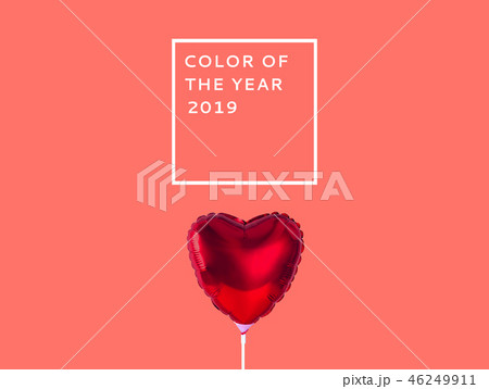 Red heart balloon isolated on Living Coral background. Color of the year. Red heart balloon isolated on Living Coral background. Color of the year. 46249911