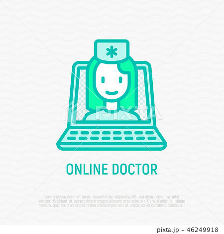 Online doctor: doctor on screen of laptop Online doctor: doctor on screen of laptop 46249918
