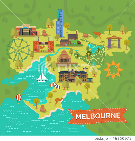 Melbourne,Australia map with landmarks,sightseeing 46250975