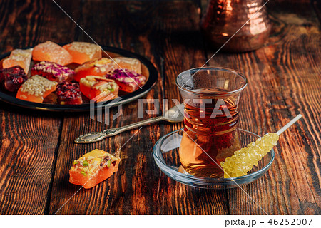 Tea in armudu glass with rahat lokum 46252007