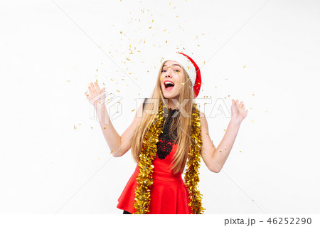 Shocking woman in santa hat and dress Shocking woman in santa hat and dress 46252290