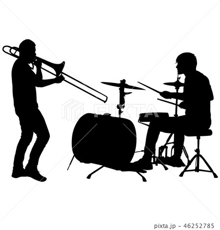 Silhouette Of Musician Playing The Trombone のイラスト素材