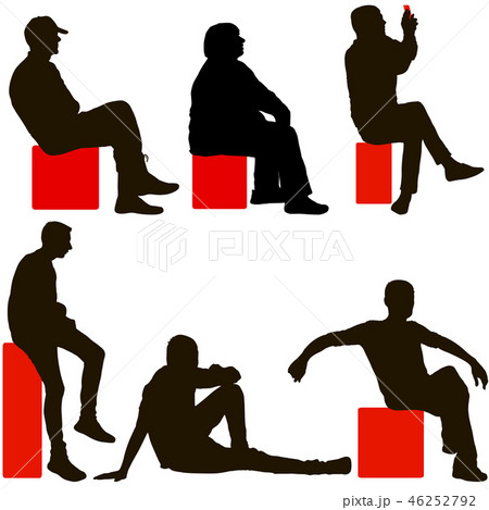 Set ilhouette girl sitting on a chair white  46252792