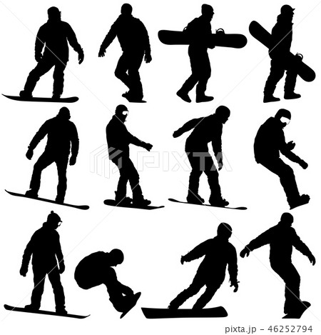 Set black silhouettes snowboarders on white  Set black silhouettes snowboarders on white  46252794