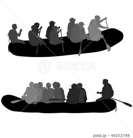 Silhouette Descent On A River Water Rafters のイラスト素材