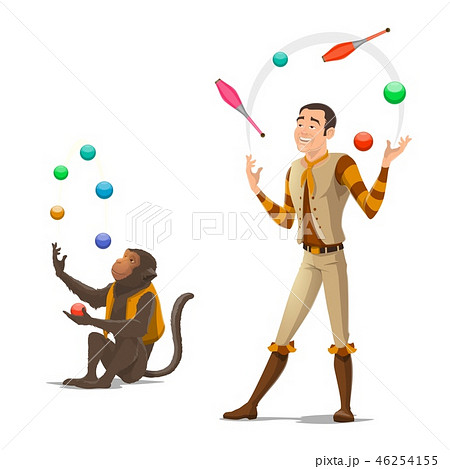 Circus Juggler And Monkey Juggling Ballsのイラスト素材