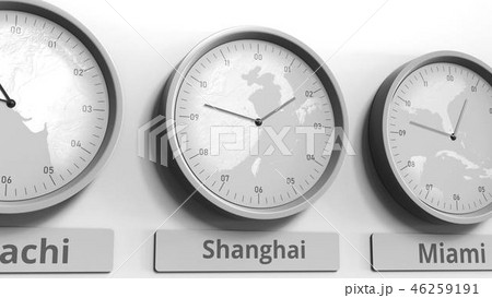 Round clock showing Shanghai, China time within world time zones. Conceptual 3D rendering 46259191