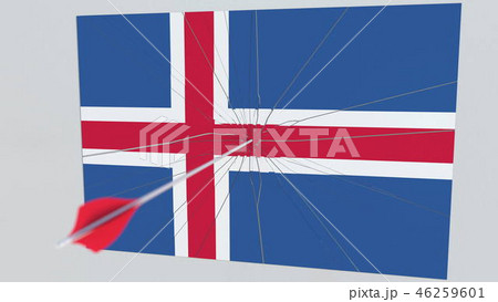Archery arrow hits flag of ICELAND plate. National security breach related 3D rendering 46259601