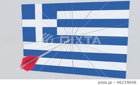 Flag of GREECE plate being hit by archery arrow. Conceptual 3D rendering 46259606