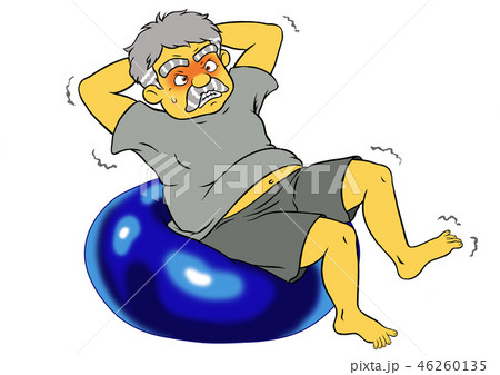 バランスボールで腹筋をするぽっちゃりシニア男性 バランスボールで腹筋をするぽっちゃりシニア男性 46260135