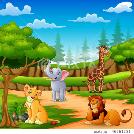 Happy animals cartoon on the nature scene 46261251