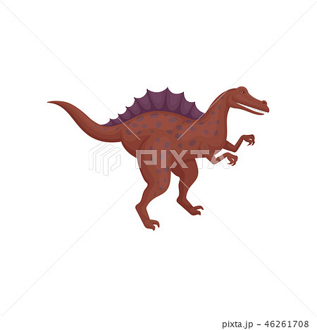 Dark red spinosaurus standing isolated on white background. Dinosaur with spotted body and long tail Dark red spinosaurus standing isolated on white background. Dinosaur with spotted body and long tail 46261708
