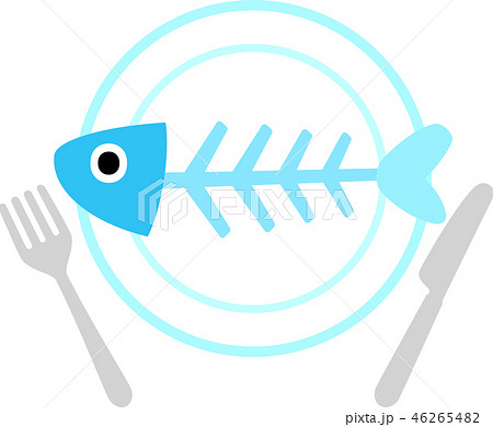 皿に乗った魚の骨のイラスト素材