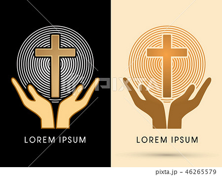 Hands holding cross with light graphic vector 46265579