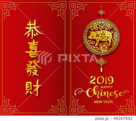 Happy Chinese New Year 2019 card. Year of the pig 46267602