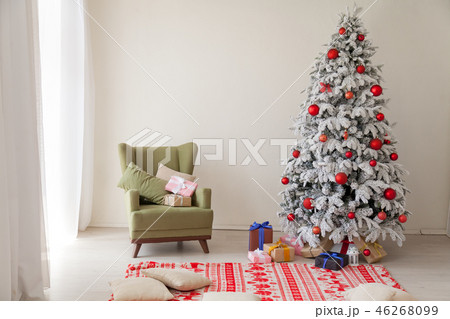 Christmas tree with presents, Garland lights new year winter home decoration Christmas tree with presents, Garland lights new year winter home decoration 46268099