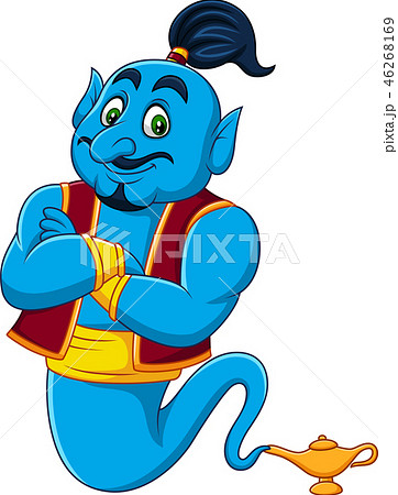 Cartoon Genie Coming Out Of A Magic Lampのイラスト素材