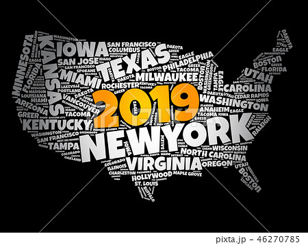 2019 year USA Map word cloud 46270785