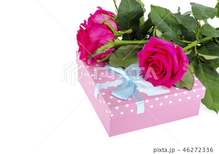 Beautiful bouquet of rose and gift box for holiday Beautiful bouquet of rose and gift box for holiday 46272336