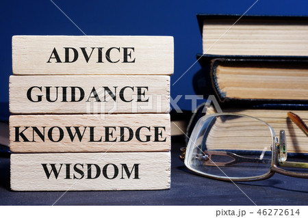 Blocks with words Advice Guidance Wisdom Knowledge 46272614