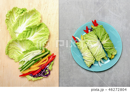 Nappa cabbage vegan spring rolls 46272804