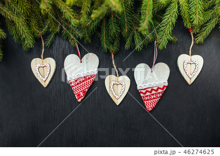 heart and spruce. Wooden background. Christmas heart and spruce. Wooden background. Christmas 46274625