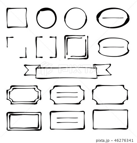 ペン画風 手描き フレームセット 黒 のイラスト素材 46276341 Pixta