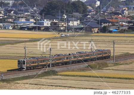 信越線高崎口の211系電車の写真素材