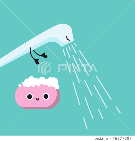 Smiling Cute Kid hygiene shower and soap, Habituate kid card. 46277607