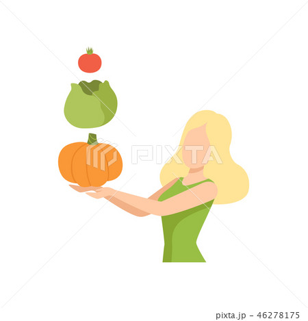 Young woman with fresh vegetables, healthy eating, diet, organic vegan food vector Illustration 46278175
