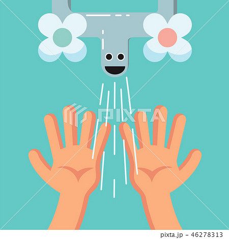 Smiling Cute washing hands of a kid, Habituate kid card or poster. 46278313