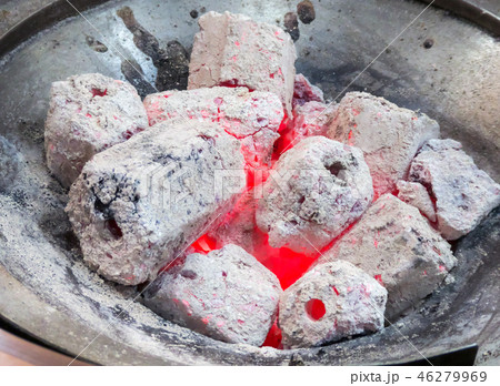 Burning charcoal firewood  burning  in the stove 46279969