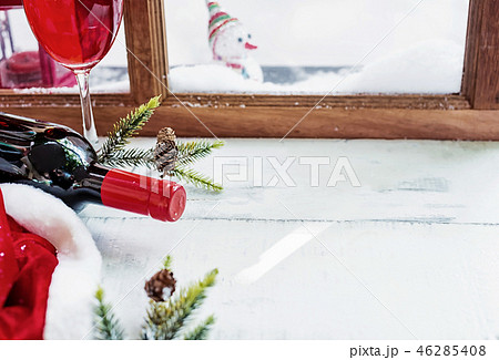 Red wine for Christmas and Happy New Year party. Red wine for Christmas and Happy New Year party. 46285408