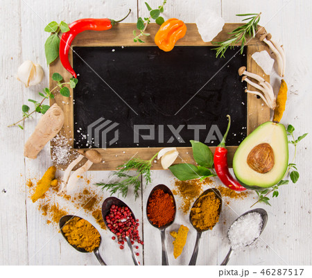 Various colorful spices on wooden table Various colorful spices on wooden table 46287517