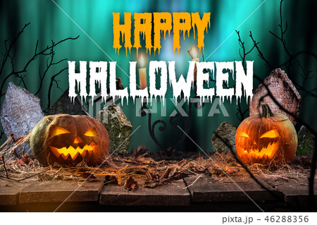Halloween pumpkins on wooden planks. Halloween pumpkins on wooden planks. 46288356
