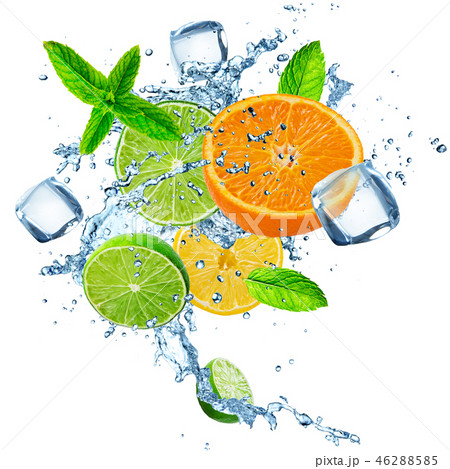 Fresh limes, oranges and lemons with water splash. 46288585