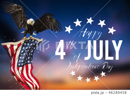 American feast 4th of July. Bald Eagle with American flag American feast 4th of July. Bald Eagle with American flag 46289456
