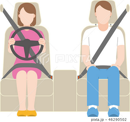 運転する女性と助手席に座る男性のイラスト素材