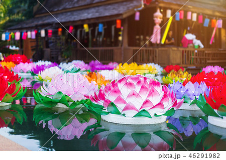 Beautiful kratong Made of foam is floating Beautiful kratong Made of foam is floating 46291982