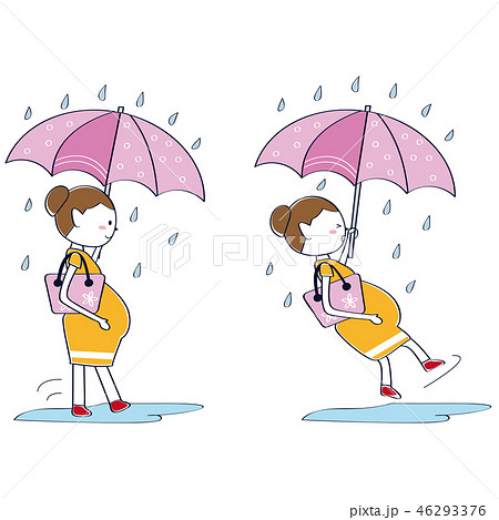 かわいい妊婦 危ないシーン 雨の日すべって転ぶので危ないのイラスト素材
