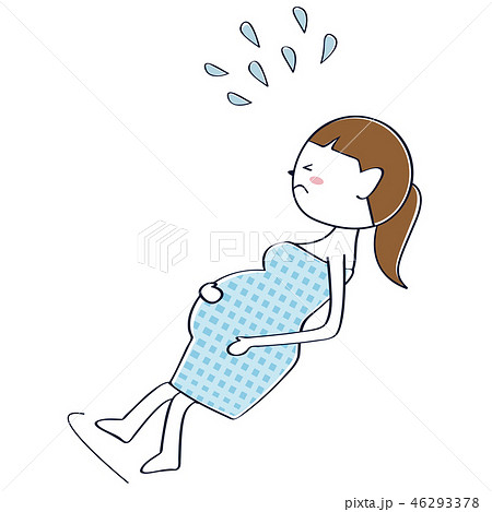 かわいい妊婦 ポニーテール お風呂で転倒のイラスト素材