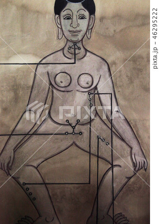 タイ・バンコクWat Pho東屋の壁画・医療のツボ人体図 46295222