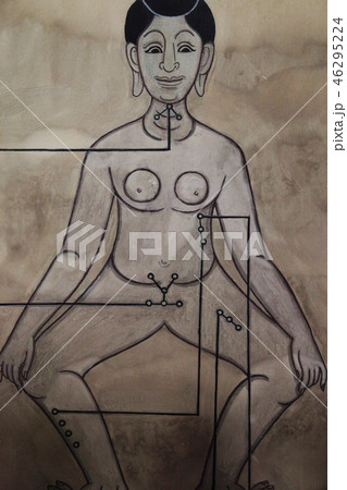 タイ・バンコクWat Pho東屋の壁画・医療のツボ人体図 46295224