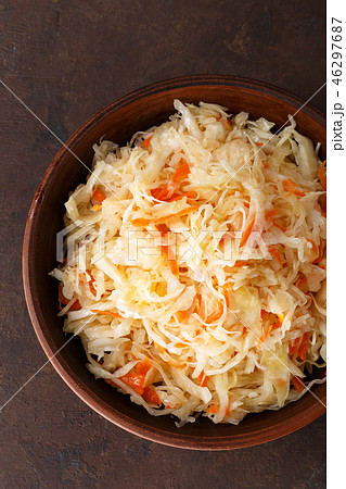 Sauerkraut. Chopped cabbage pickled in brine Sauerkraut. Chopped cabbage pickled in brine 46297687