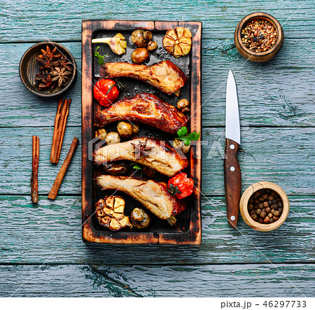 Roasted sliced barbecue pork ribs Roasted sliced barbecue pork ribs 46297733