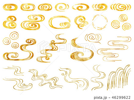 手描き 流水 水彩金のイラスト素材