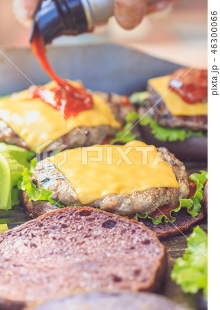 Fast food street cooking burgers with cutlet Fast food street cooking burgers with cutlet 46300066