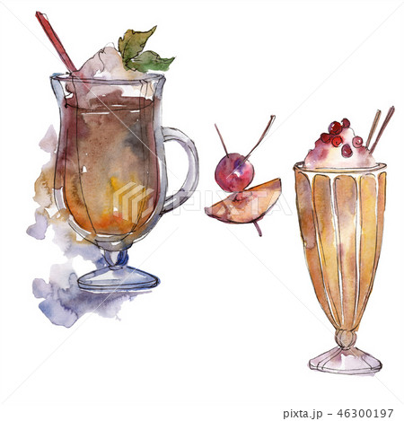 Cocktail drink .Watercolor background illustration set. Watercolour drawing fashion aquarelle 46300197